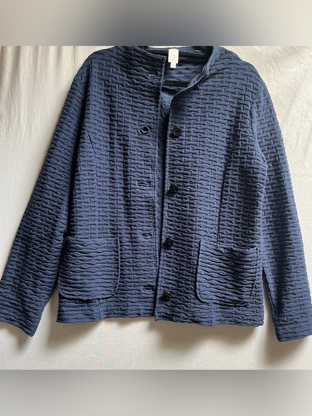 Jones New York Navy Textured Woven Button-Up Jacket Size Large